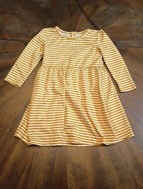 Member’s Mark Toddler Girls Mustard Yellow & White Stripe Knit Dress Size 2T